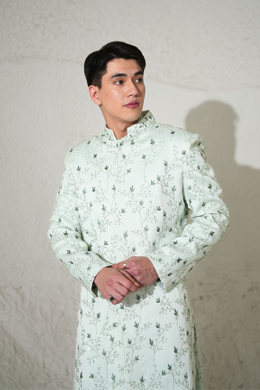 Mint Green Hand Embroidered Sherwani Set