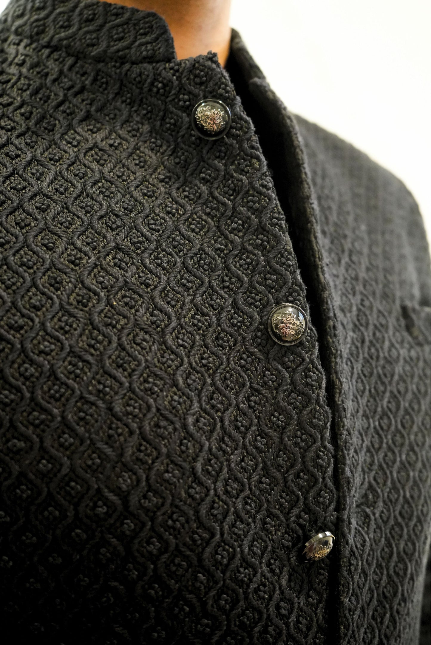 Jet Black French Knot Sherwani Set