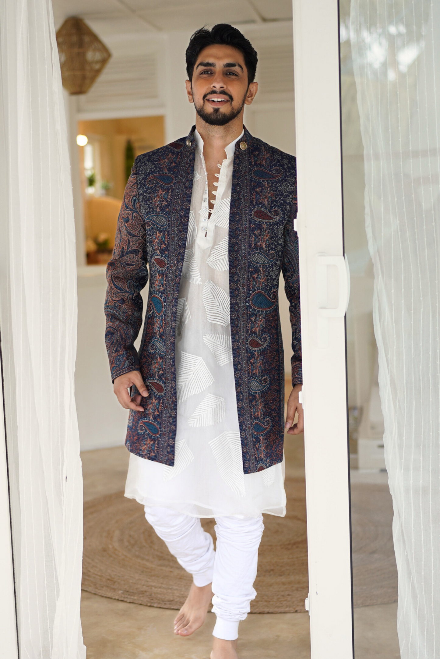 Royal Saphire Jamawar Sherwani Set