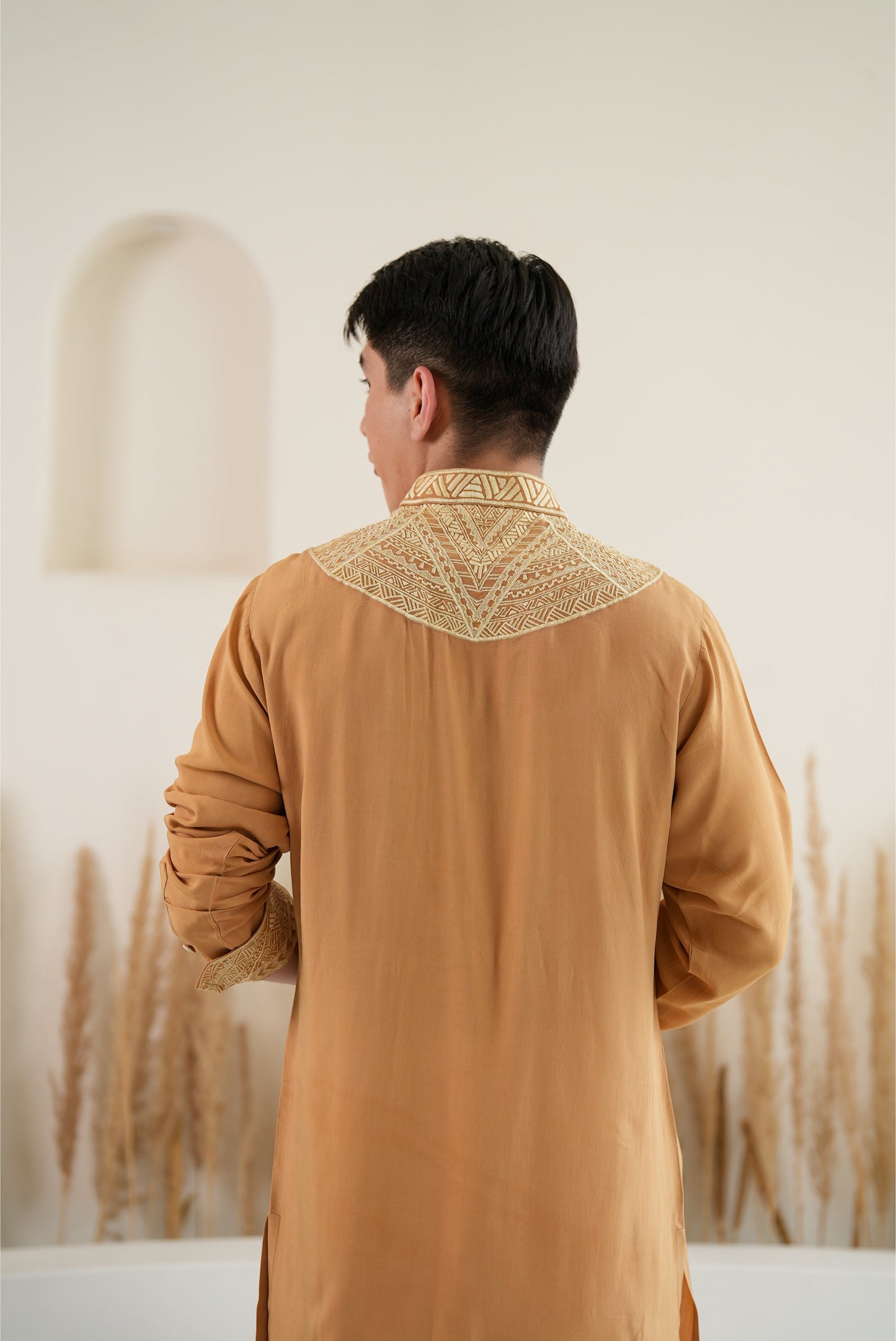 Camel Polynesian Thread Work Kurta