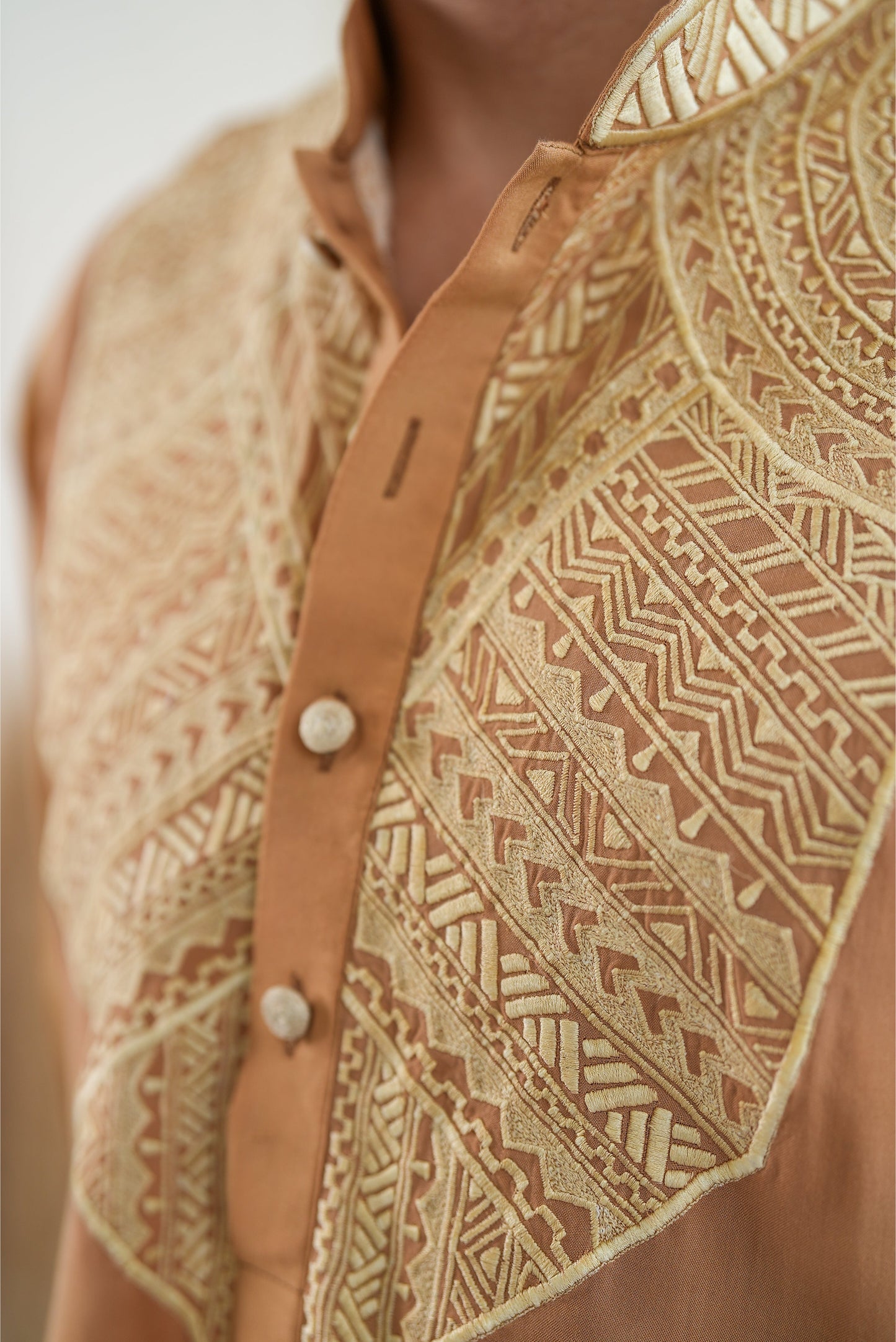 Camel Polynesian Thread Work Kurta