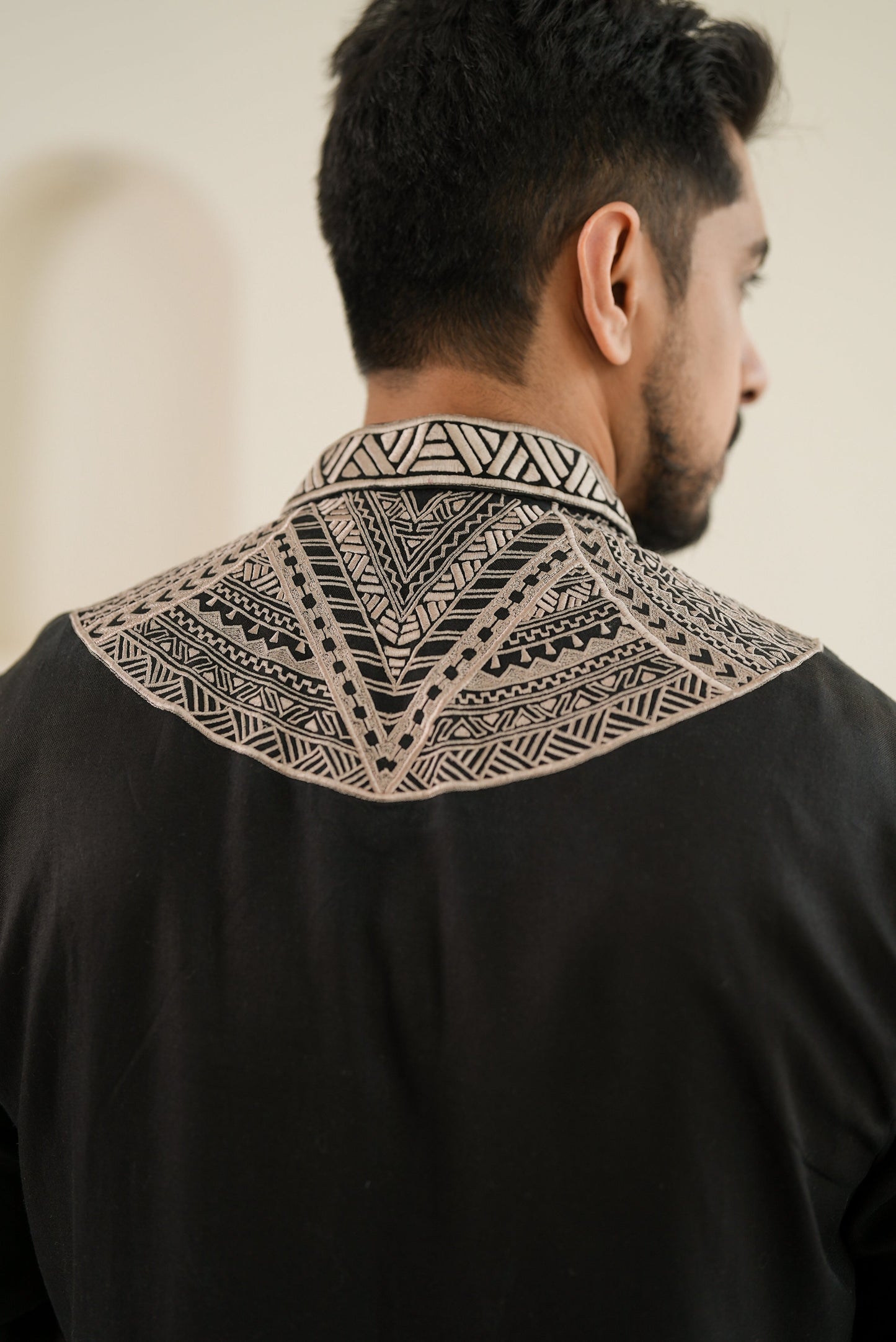 Black Polynesian Thread Work Kurta