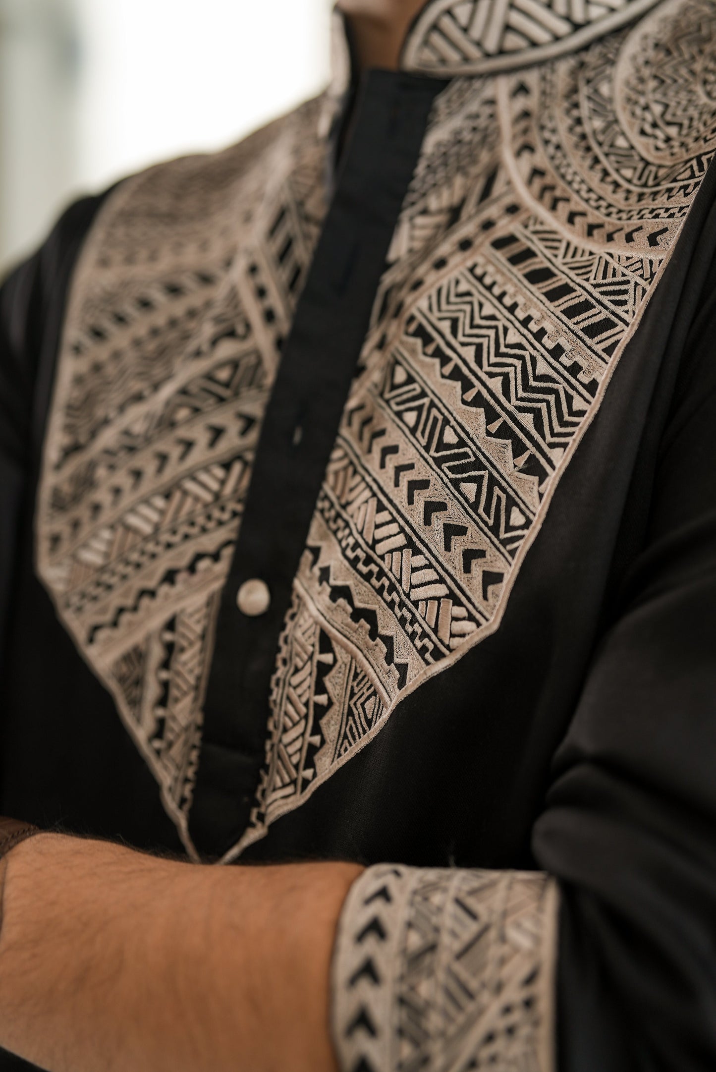 Black Polynesian Thread Work Kurta