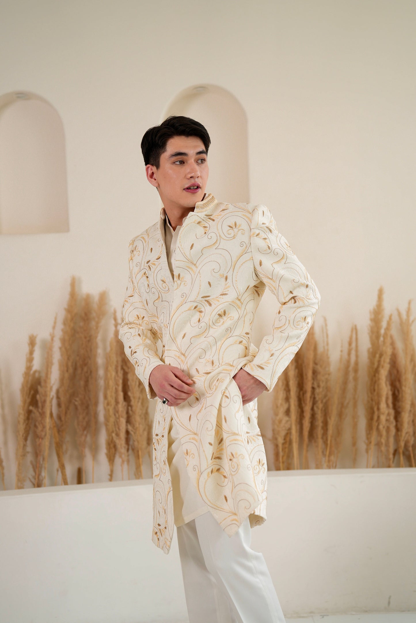 Ivory with Gold Hand Embroidery Sherwani Set