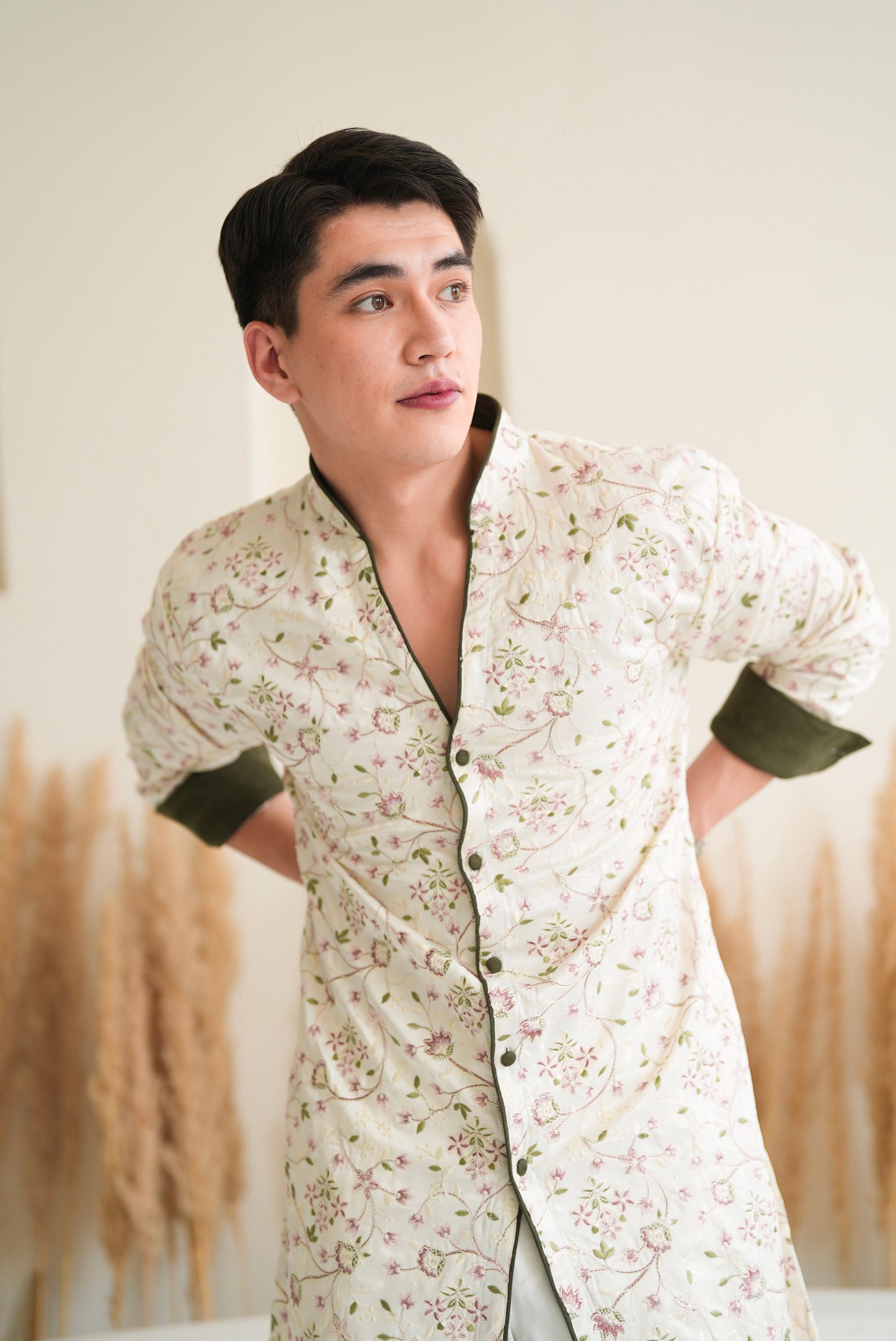 Floral Stand Collar Button down Kurta