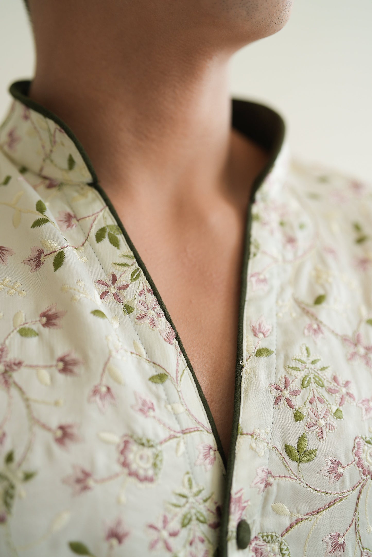 Floral Stand Collar Button down Kurta