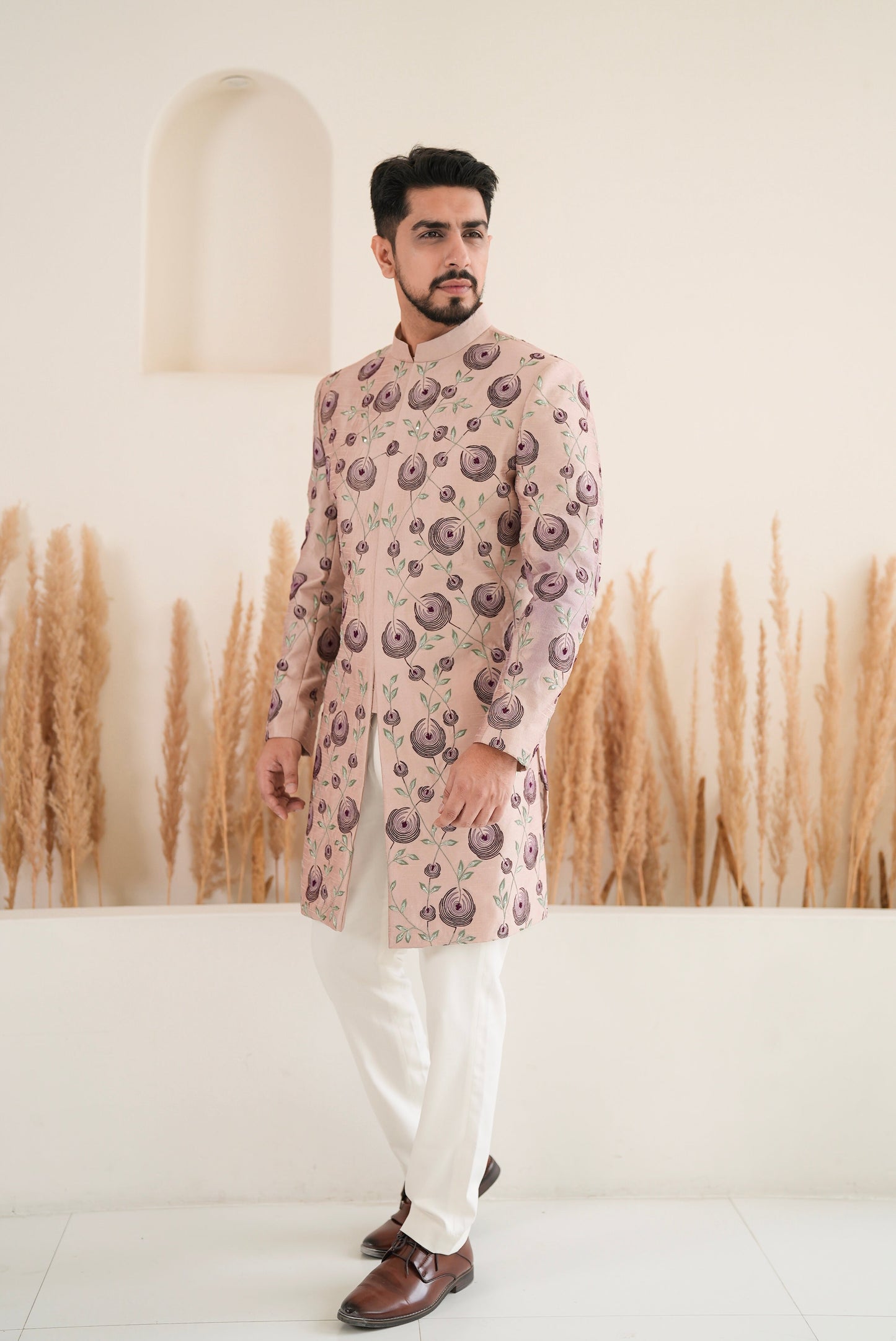 Orchid Embroidered Hand-Work Highlighted Sherwani Set