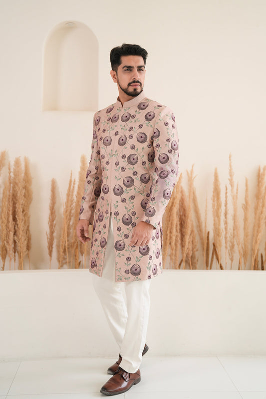 Orchid Embroidered Hand-Work Highlighted Sherwani Set