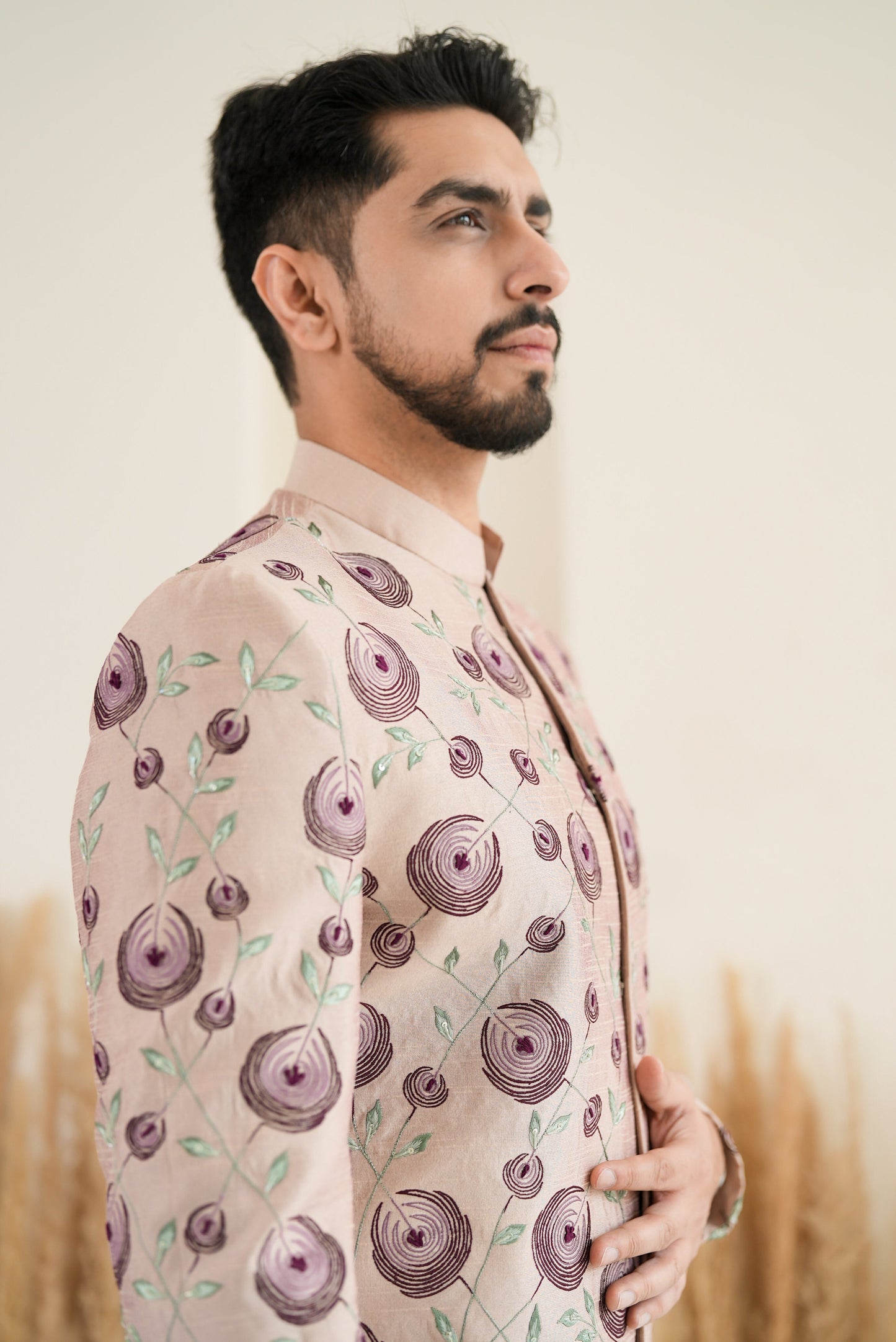 Orchid Embroidered Hand-Work Highlighted Sherwani Set